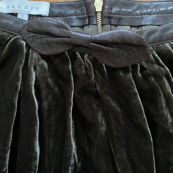 SANDRO Dark Green Velvet Skirt sz 1 - Picture 6 of 9